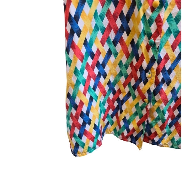 Vintage Quo-Silk 100% Silk Sleeveless Blouse in Colourful Retro Pattern - S/M - Picture 3 of 5